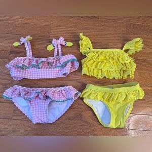Mini Boden Pink Gingham Ruffle Swimsuit Bikini and Yellow Bikini